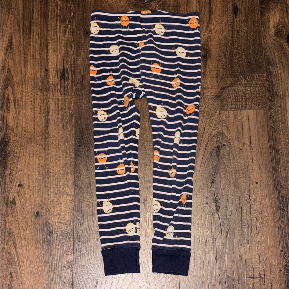 Old Navy Navy and White Striped Pajama Pants with Orange and Yellow Characters